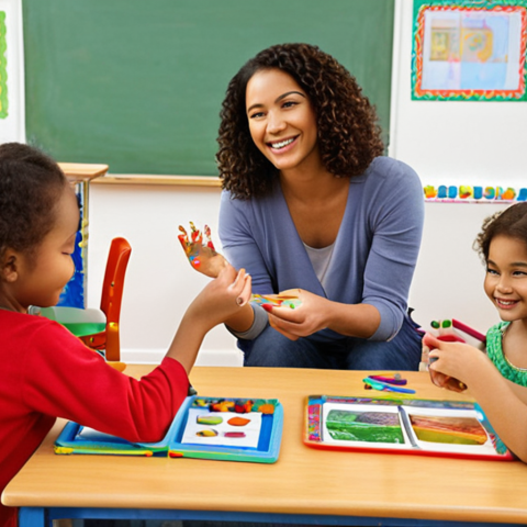 **

A warm and inviting kindergarten classroom. Focus on a diverse group of young children actively engaged in various learning activities like painting, building with blocks, and reading books. A smiling teacher is interacting positively with a child. The overall feeling should be bright, joyful, and stimulating, emphasizing the importance of early childhood education.

**