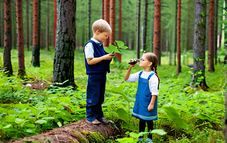 Theme-Based Outdoor Activity**

"A group of fully clothed preschool children, aged 3-5, are engaged in a temabaserade outdoor activity about nature in a lush green Swedish forest. They are wearing appropriate attire for the weather. A female barnpedagog, fully clothed in modest clothing, is supervising. The scene is bright and cheerful, showcasing the children exploring with magnifying glasses and collecting leaves. Perfect anatomy, correct proportions, well-formed hands, proper finger count, natural body proportions. Safe for work, appropriate content, professional, family-friendly."

**