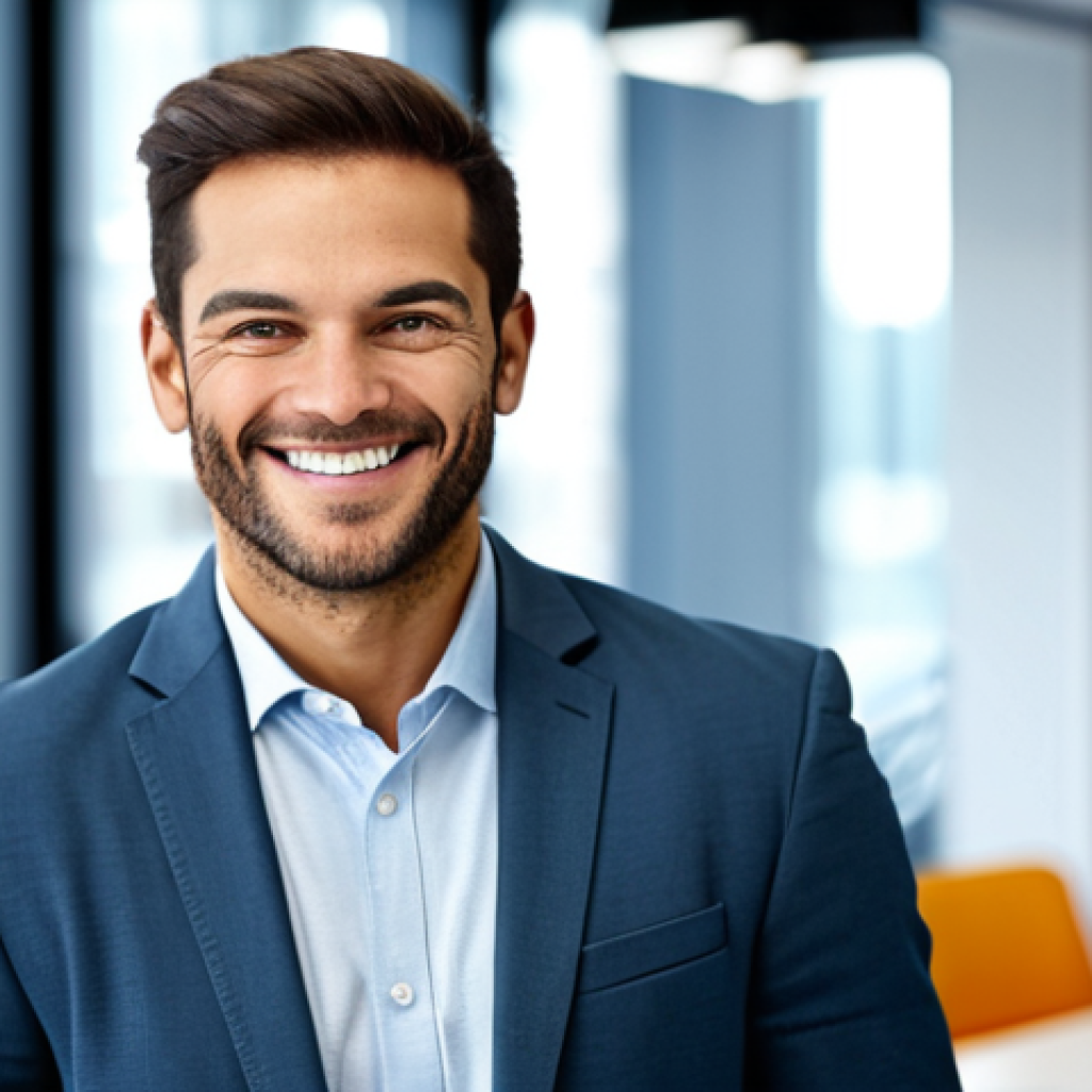 LinkedIn Profile Focus**

"A professional-looking individual, smiling confidently, fully clothed in business casual attire, standing in front of a blurred background suggesting a modern office. The image emphasizes a strong, approachable demeanor. 'Safe for work', 'appropriate content', 'professional', perfect anatomy, well-formed hands, natural pose. This image promotes a strong online presence."

**