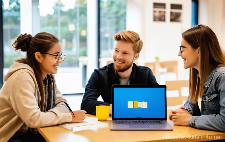 유아교육지도사 강의 준비를 위한 효율적인 방법 - **Collaborative Study Session for Future Educators:**
    "A group of three diverse university stude...