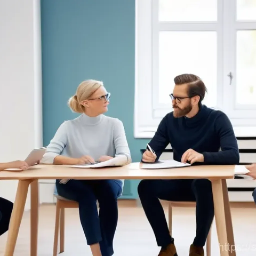 유아교육지도사 연봉협상 시 고려사항 - **Prompt:** A professional and collaborative scene featuring three diverse Swedish preschool teacher...