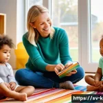 유아교육지도사 필기와 실기 준비의 비율 - A vibrant and heartwarming scene inside a modern Swedish preschool classroom, filled with soft, natu...