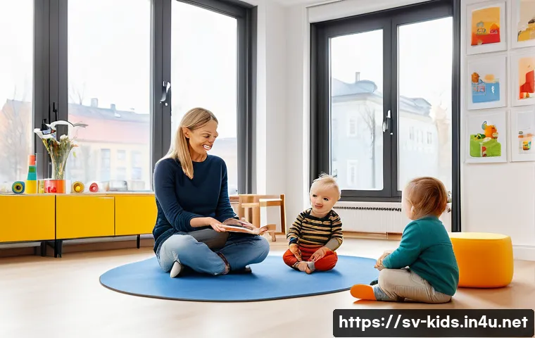 유아교육지도사 자격증 취득 후 연봉 협상 사례 - A professional early childhood educator in a modern Stockholm daycare center, dressed in neat casual...