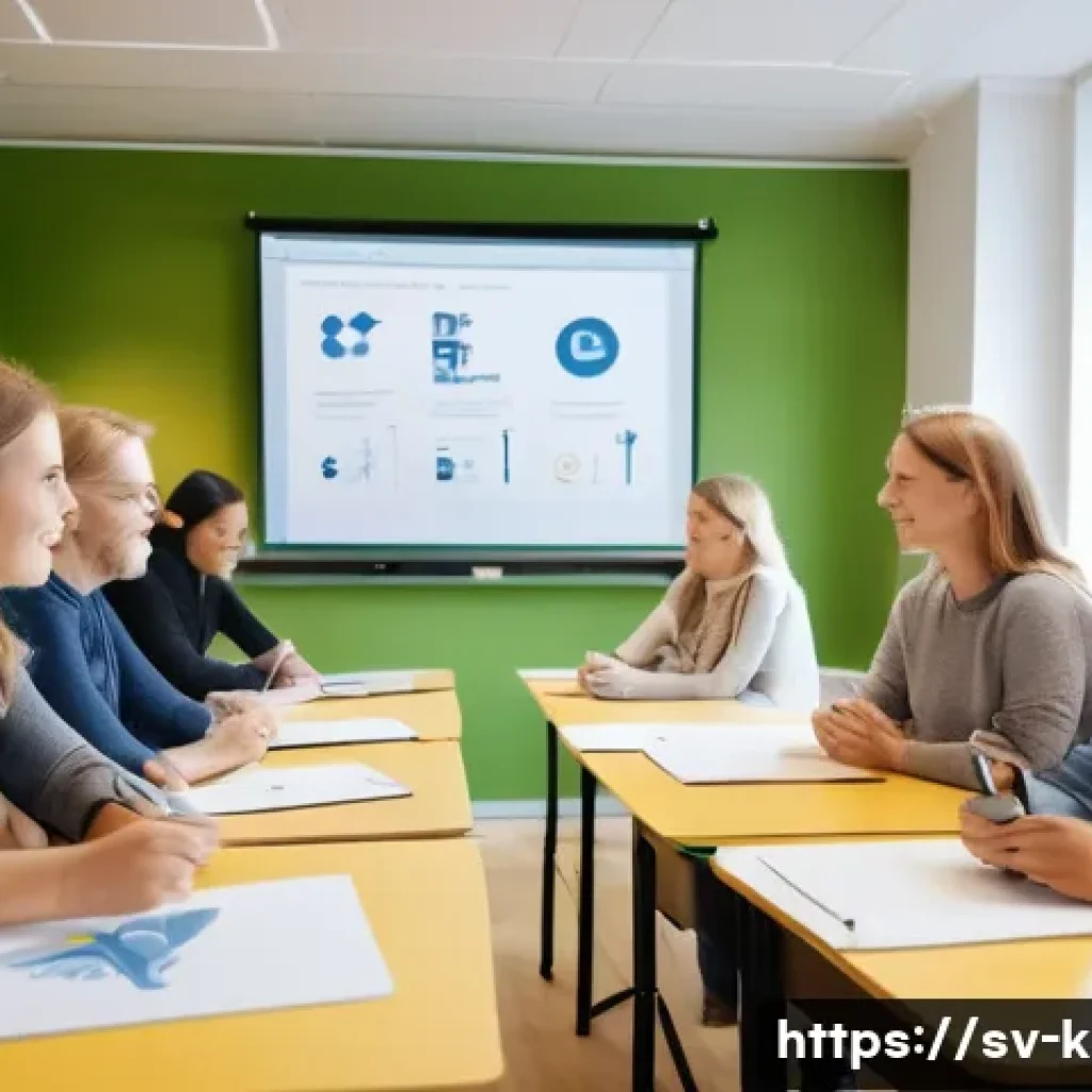 유아교육지도사 자격증 시험 응시료와 절약법 - A modern classroom setting in Sweden with diverse adult students attentively participating in a pres...