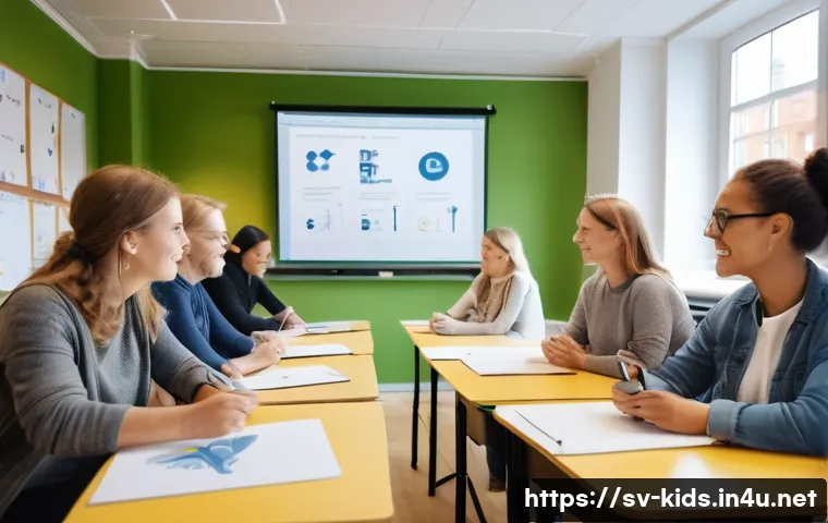 유아교육지도사 자격증 시험 응시료와 절약법 - A modern classroom setting in Sweden with diverse adult students attentively participating in a pres...