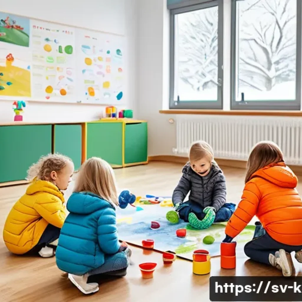 유아교육지도사 신입으로서의 업무 계획 작성법 - A bright and cheerful preschool classroom in Sweden, featuring a flexible daily schedule displayed v...