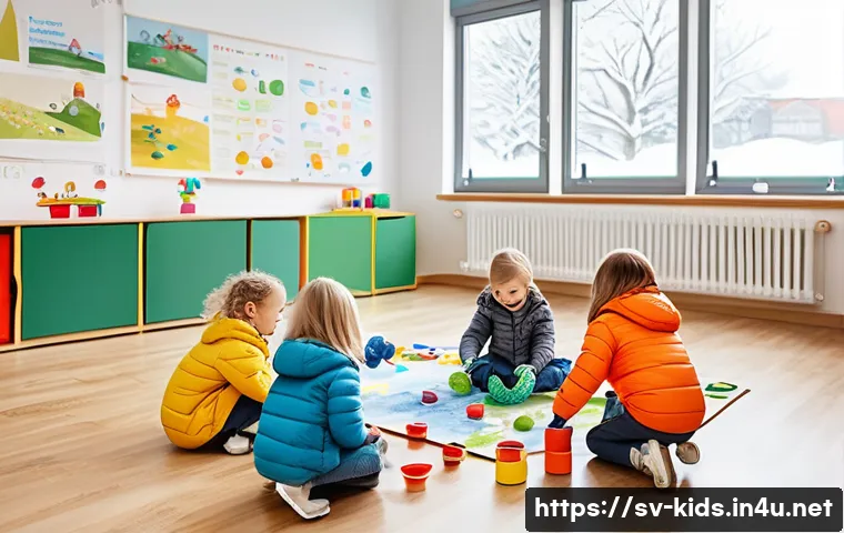 유아교육지도사 신입으로서의 업무 계획 작성법 - A bright and cheerful preschool classroom in Sweden, featuring a flexible daily schedule displayed v...