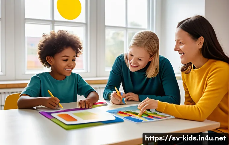 유아교육지도사로서 경력 개발을 위한 활동 사례 - A bright and welcoming Swedish preschool classroom scene featuring a diverse group of teachers activ...