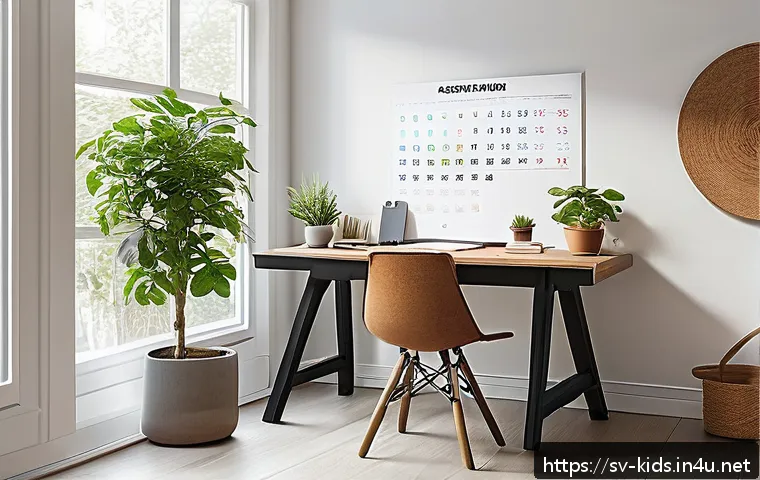 유아교육지도사 자격증 시험 대비 시간 관리 노하우 - A modern Scandinavian study room bathed in natural daylight with a minimalistic wooden desk, a sleek...