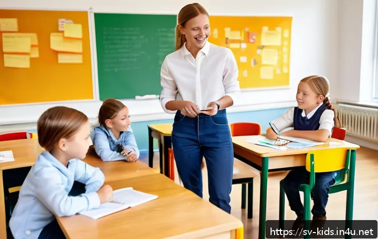 유아교육지도사 학원과 독학의 장단점 비교 - A modern Scandinavian classroom setting with children aged 6-8 engaged in group activities, bright n...