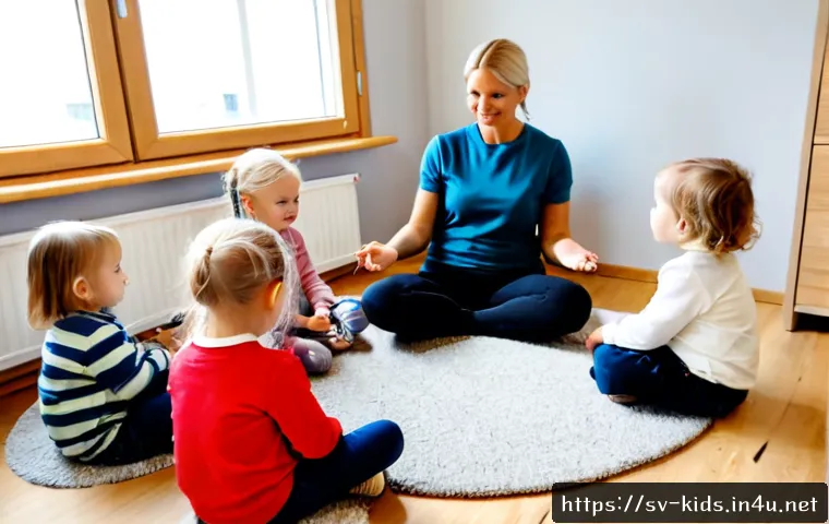 Home 17 유아교육지도사로서의 경력 전환 성공 사례 - Photorealistic Swedish preschool classroom, a confident former office professional in her early 40s ...